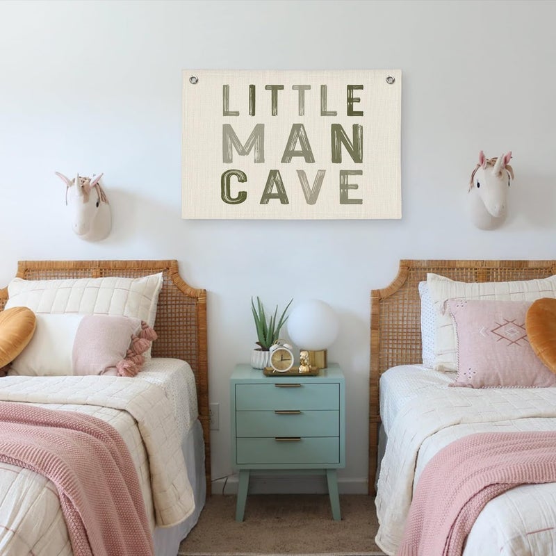 PLKMN Little Man Cave Decor for Nursery, Sage Green Canvas Banner, Long Live Boyhood Wall Hanging Linen Banner Flag Decor for Nursery Playroom Toddler Room, Boys Kids Room Decor - Image 5